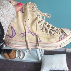 High-Top Canvas Sneakers with Flame Design